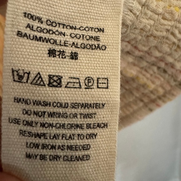 Free People Crochet Lace Peasant Blouse Cream Striped Cotton Smocked Top Large - Picture 4 of 6